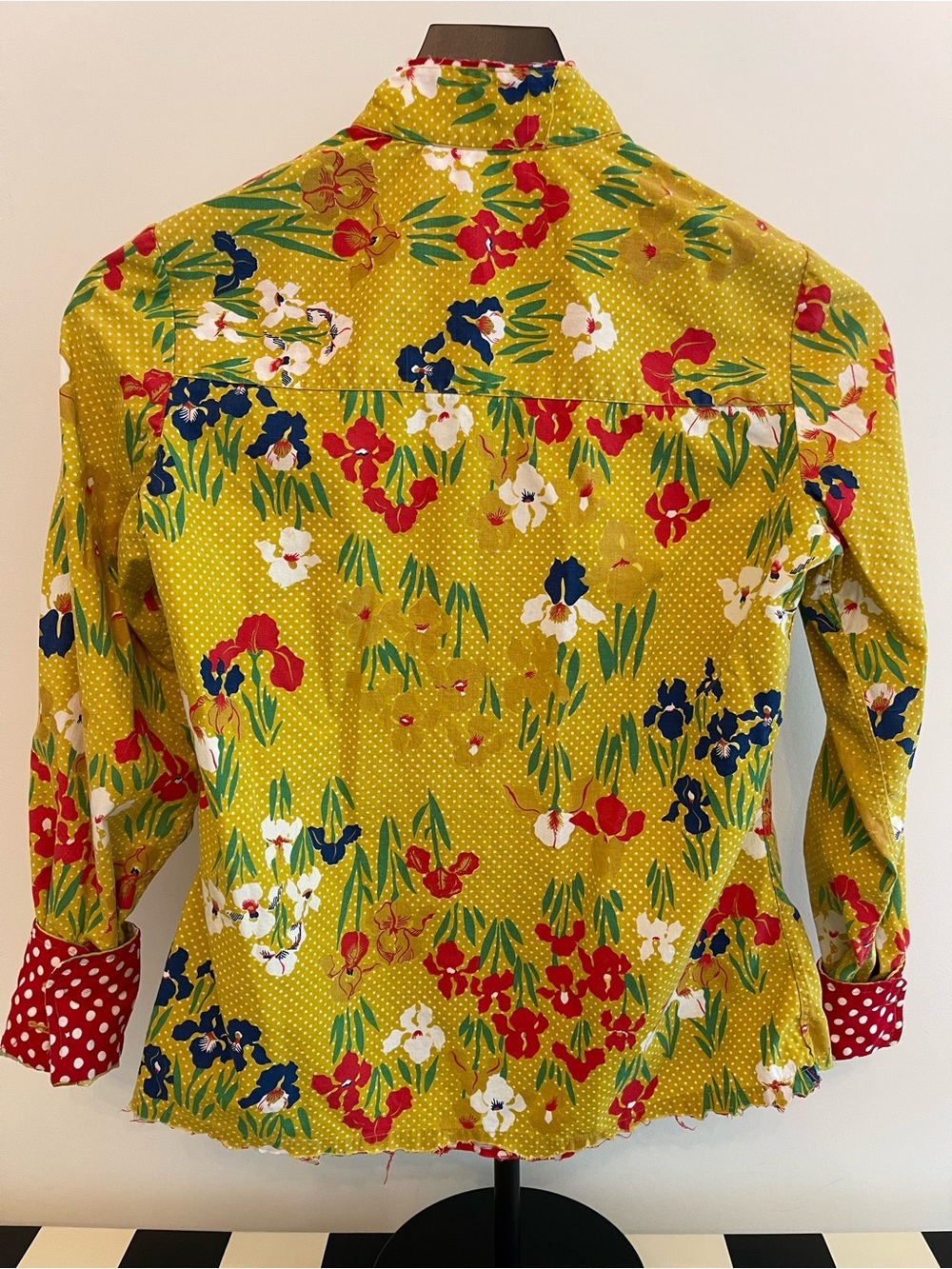 Beene Bazar Vintage Y2K Mustard Yellow Floral Polka Dots Button-Up Shirt - Picture 2 of 13